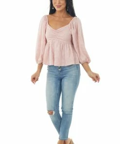Entro Cherry Blossom Floral Textured Babydoll Blouse Tops