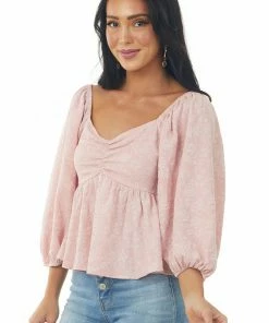 Entro Cherry Blossom Floral Textured Babydoll Blouse Tops