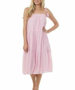 Allie Rose Dresses Cherry Blossom Sleeveless Tiered Midi Dress
