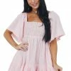 Davi & Dani Cherry Blossom Smocked Back Tie Woven Mini Dress Dresses