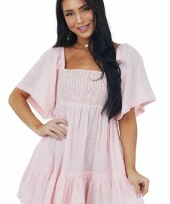 Davi & Dani Cherry Blossom Smocked Back Tie Woven Mini Dress Dresses