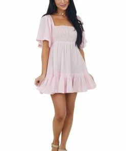 Davi & Dani Cherry Blossom Smocked Back Tie Woven Mini Dress Dresses