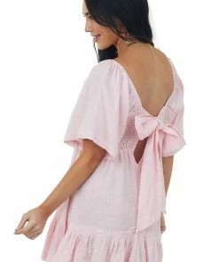 Davi & Dani Cherry Blossom Smocked Back Tie Woven Mini Dress Dresses