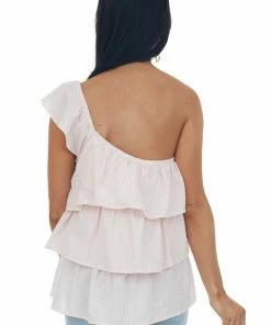 BiBi Cherry Blossom Striped Ruffle One Shoulder Top 12 BiBi Cherry Blossom Striped Ruffle One Shoulder Top