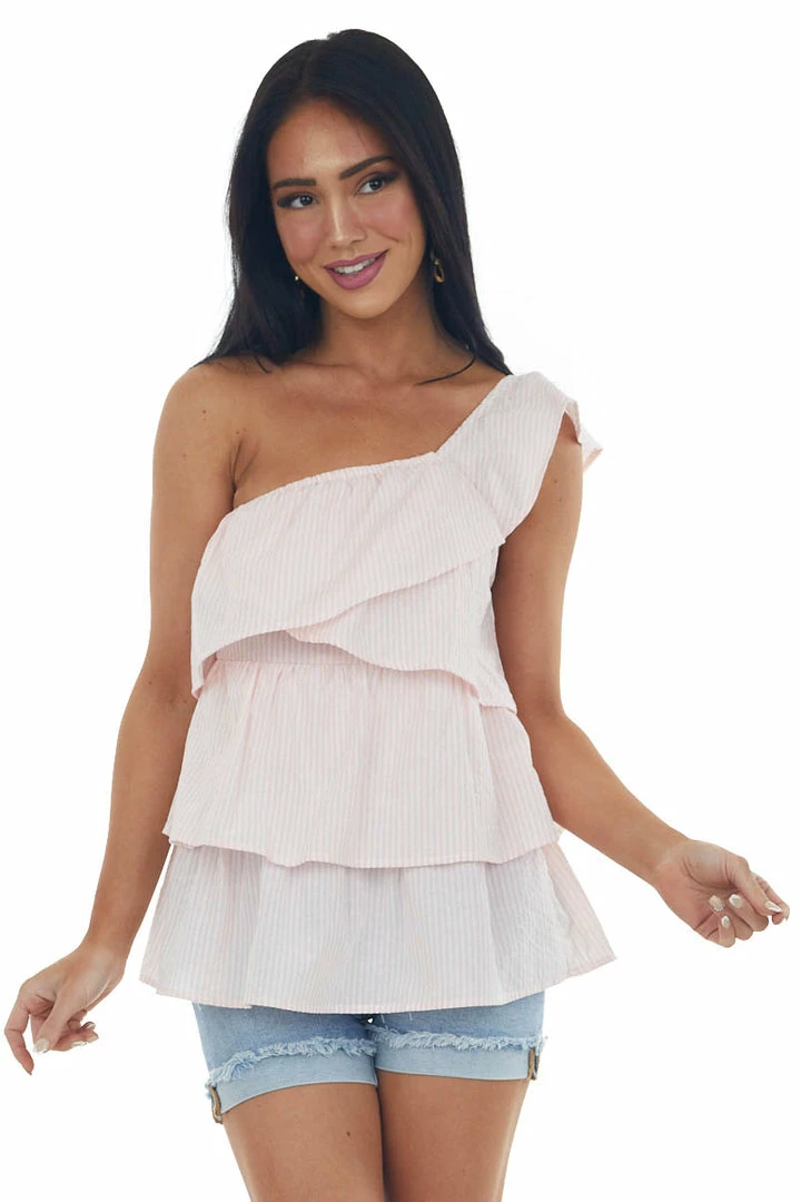 BiBi Cherry Blossom Striped Ruffle One Shoulder Top 3 BiBi Cherry Blossom Striped Ruffle One Shoulder Top