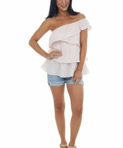 BiBi Cherry Blossom Striped Ruffle One Shoulder Top 9 BiBi Cherry Blossom Striped Ruffle One Shoulder Top