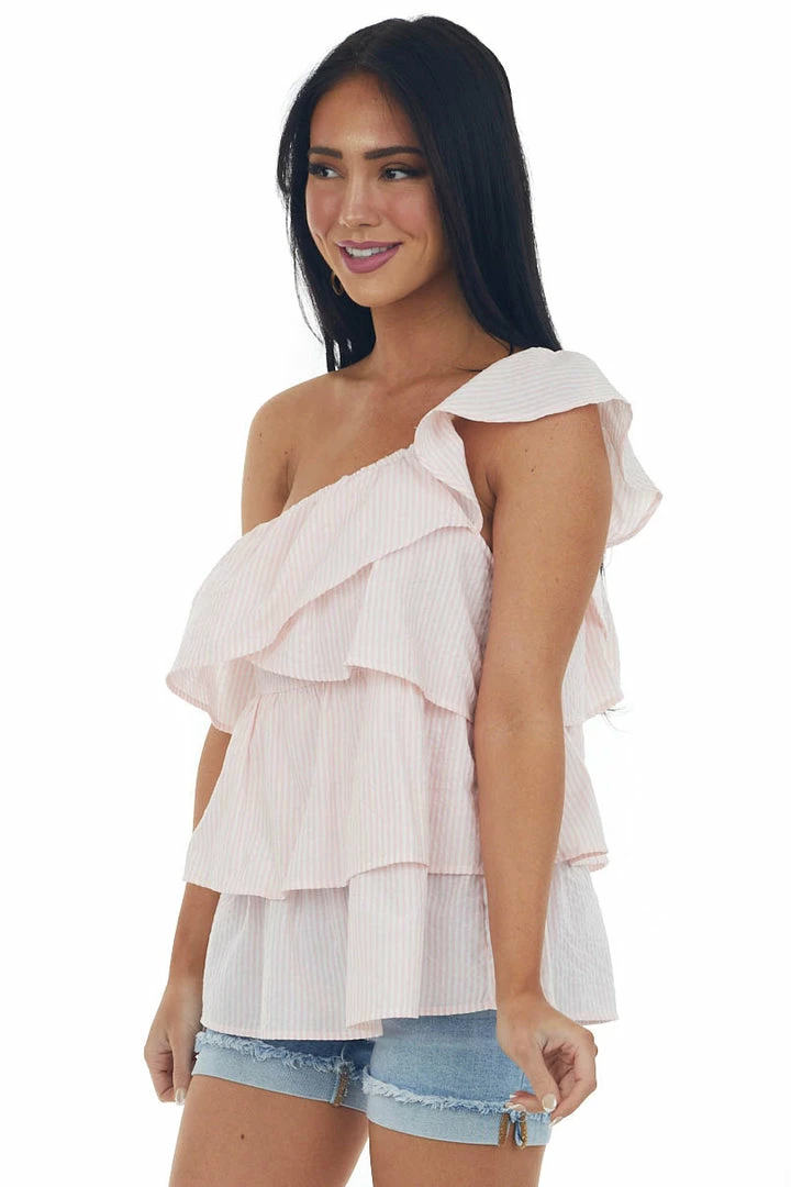 BiBi Cherry Blossom Striped Ruffle One Shoulder Top 6 BiBi Cherry Blossom Striped Ruffle One Shoulder Top