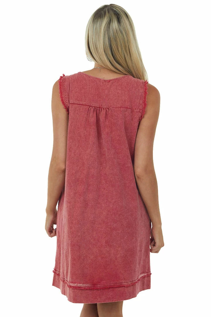 Umgee Cherry Mineral Wash Notch Neck Sleeveless Dress Dresses 7 Umgee Cherry Mineral Wash Notch Neck Sleeveless Dress Dresses