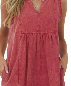 Umgee Cherry Mineral Wash Notch Neck Sleeveless Dress Dresses 13 Umgee Cherry Mineral Wash Notch Neck Sleeveless Dress Dresses