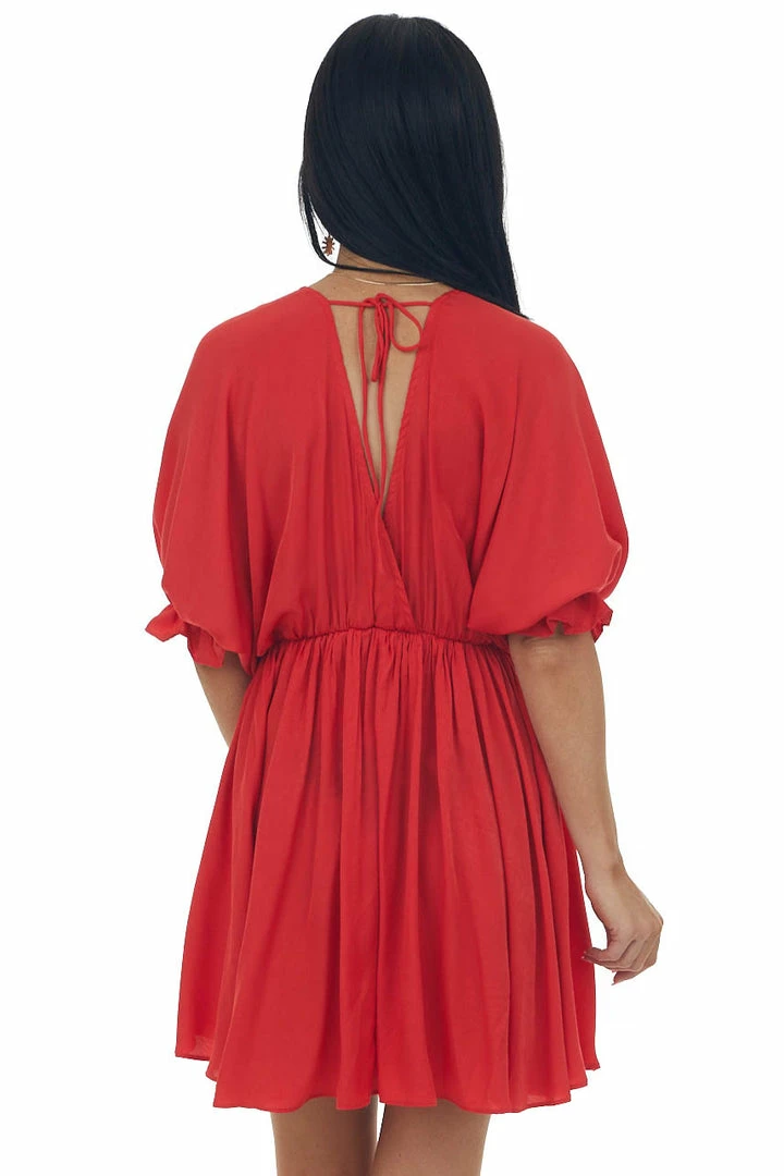 Glam Cherry Plunging Neck Balloon Sleeve Dress 7 Glam Cherry Plunging Neck Balloon Sleeve Dress