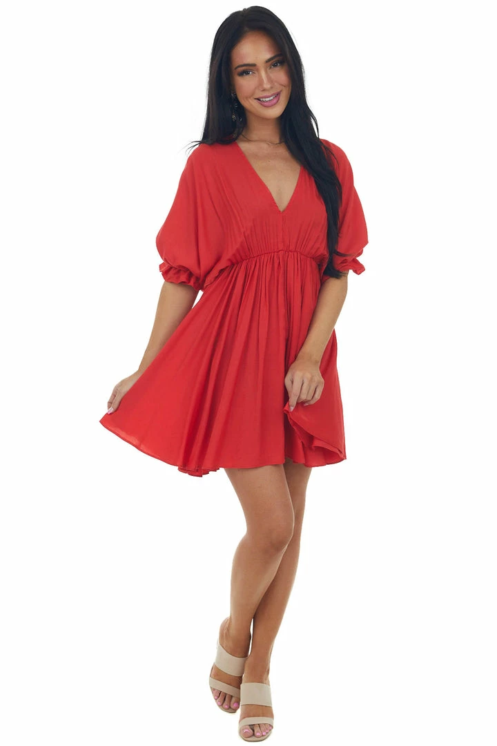 Glam Cherry Plunging Neck Balloon Sleeve Dress 5 Glam Cherry Plunging Neck Balloon Sleeve Dress