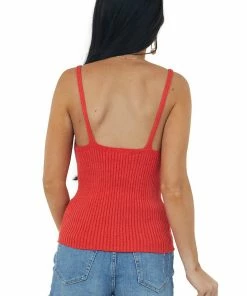 Very J Cherry Ring Strap V Neck Ribbed Knit Tank Top Tops