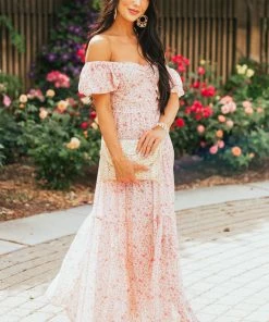 143 Story Cherry Blossom Floral Print Tiered Woven Maxi Dress