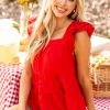 Entro Cherry Square Neck Ruffle Tiered Blouse