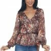 Peach Love Tops Chestnut Floral Print Surplice Peplum Blouse