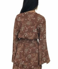 Peach Love Dresses Chocolate Floral Print Long Sleeve Mini Dress With Surplice 13 Peach Love Dresses Chocolate Floral Print Long Sleeve Mini Dress With Surplice