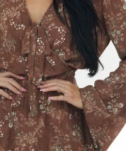 Peach Love Dresses Chocolate Floral Print Long Sleeve Mini Dress With Surplice 14 Peach Love Dresses Chocolate Floral Print Long Sleeve Mini Dress With Surplice