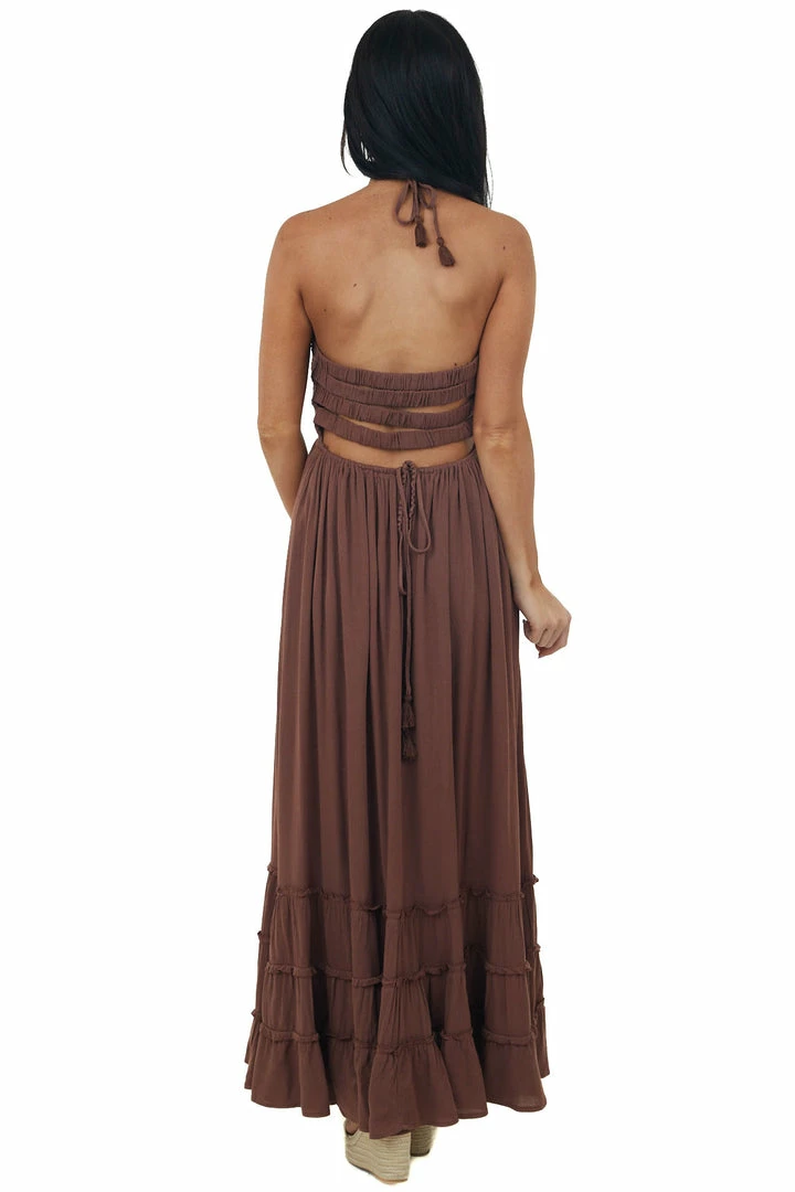 IN LOOM Dresses Chocolate Smocked Strappy Back Halter Maxi Dress 7 IN LOOM Dresses Chocolate Smocked Strappy Back Halter Maxi Dress