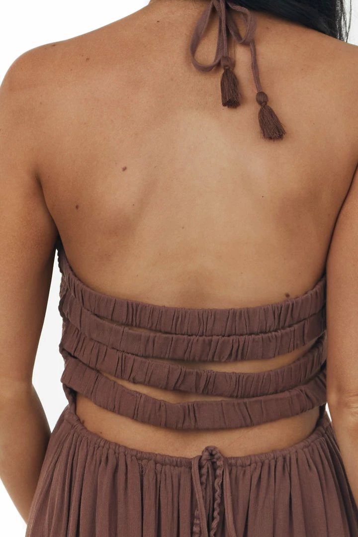 IN LOOM Dresses Chocolate Smocked Strappy Back Halter Maxi Dress 8 IN LOOM Dresses Chocolate Smocked Strappy Back Halter Maxi Dress