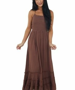 IN LOOM Dresses Chocolate Smocked Strappy Back Halter Maxi Dress 10 IN LOOM Dresses Chocolate Smocked Strappy Back Halter Maxi Dress