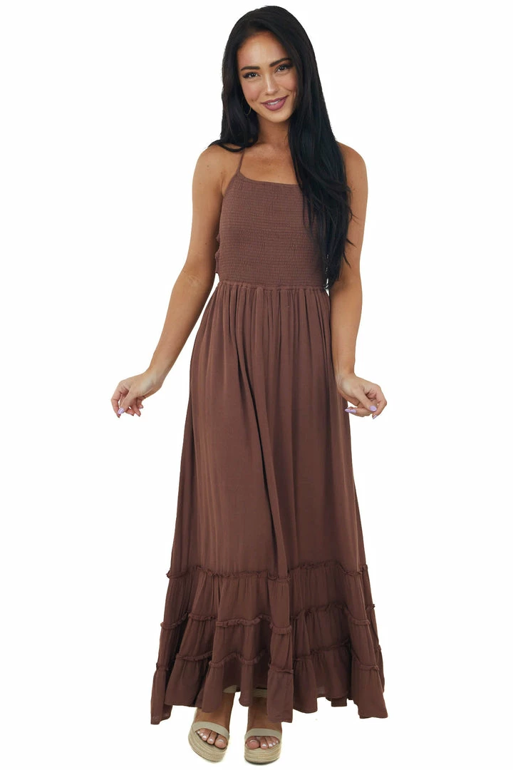 IN LOOM Dresses Chocolate Smocked Strappy Back Halter Maxi Dress 5 IN LOOM Dresses Chocolate Smocked Strappy Back Halter Maxi Dress