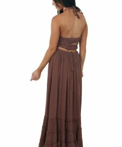 IN LOOM Dresses Chocolate Smocked Strappy Back Halter Maxi Dress 11 IN LOOM Dresses Chocolate Smocked Strappy Back Halter Maxi Dress