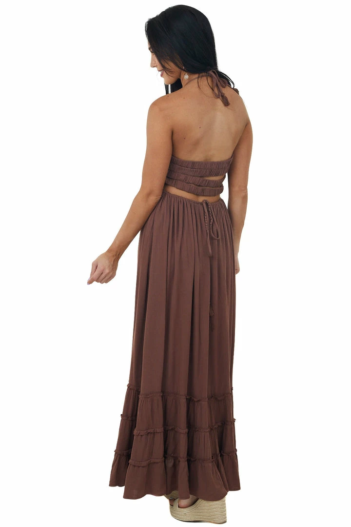 IN LOOM Dresses Chocolate Smocked Strappy Back Halter Maxi Dress 6 IN LOOM Dresses Chocolate Smocked Strappy Back Halter Maxi Dress