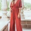 She + Sky Cinnamon Short Sleeve Smocked Waist Jumpsuit Dresses
