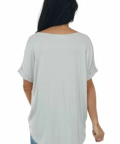 HYFVE Cloud Grey Surplice Bubble Hem Loose Fit Top 12 HYFVE Cloud Grey Surplice Bubble Hem Loose Fit Top