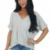 HYFVE Cloud Grey Surplice Bubble Hem Loose Fit Top