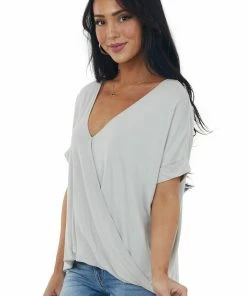 HYFVE Cloud Grey Surplice Bubble Hem Loose Fit Top 11 HYFVE Cloud Grey Surplice Bubble Hem Loose Fit Top