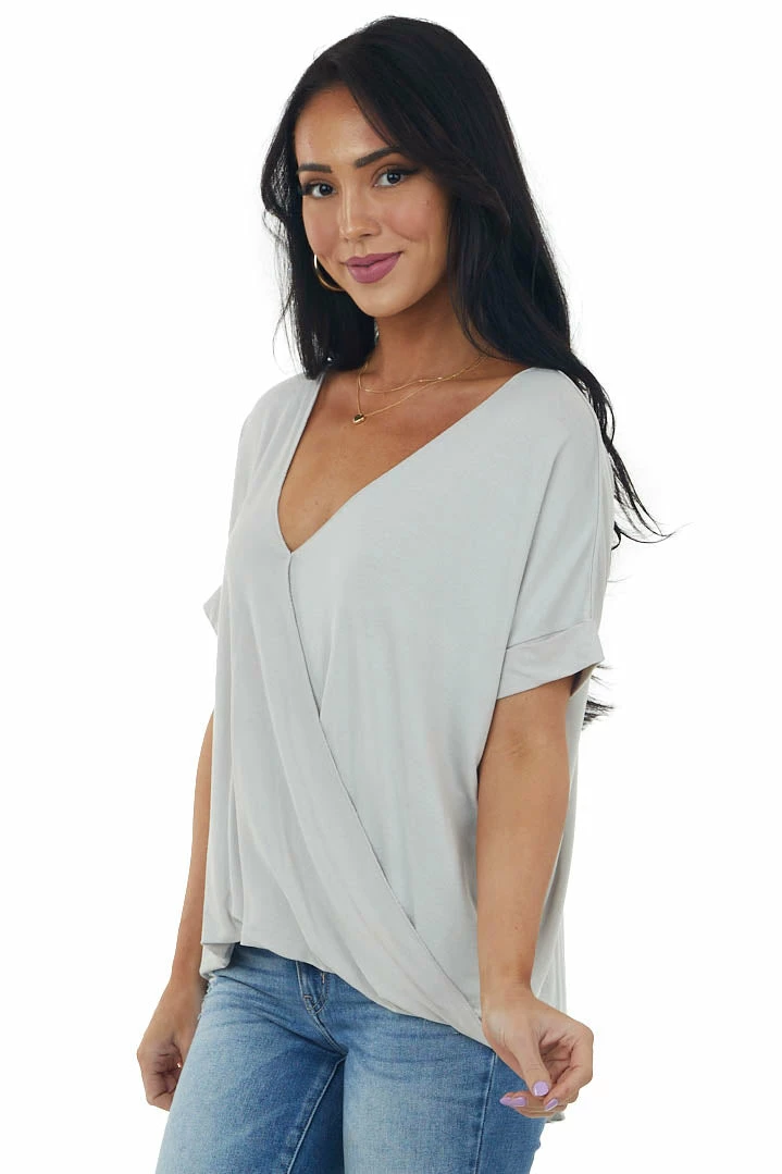 HYFVE Cloud Grey Surplice Bubble Hem Loose Fit Top 6 HYFVE Cloud Grey Surplice Bubble Hem Loose Fit Top