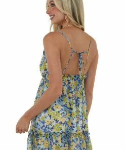 Illa Illa Dresses Cobalt Floral Sleeveless Open Back Short Dress