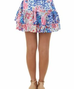Umgee Cobalt Printed Smocked Waist Ruffle Tiered Skirt 9 Umgee Cobalt Printed Smocked Waist Ruffle Tiered Skirt