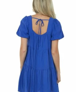 She + Sky Dresses Cobalt Puff Sleeve Square Neck Tiered Dress 12 She + Sky Dresses Cobalt Puff Sleeve Square Neck Tiered Dress