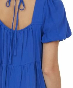 She + Sky Dresses Cobalt Puff Sleeve Square Neck Tiered Dress 13 She + Sky Dresses Cobalt Puff Sleeve Square Neck Tiered Dress