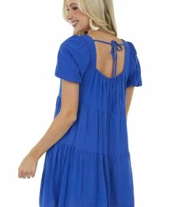 She + Sky Dresses Cobalt Puff Sleeve Square Neck Tiered Dress 11 She + Sky Dresses Cobalt Puff Sleeve Square Neck Tiered Dress
