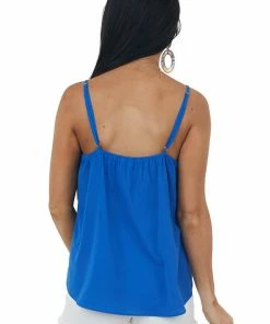 She + Sky Cobalt Surplice Adjustable Strap Cami Blouse 12 She + Sky Cobalt Surplice Adjustable Strap Cami Blouse