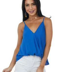She + Sky Cobalt Surplice Adjustable Strap Cami Blouse