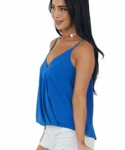 She + Sky Cobalt Surplice Adjustable Strap Cami Blouse 11 She + Sky Cobalt Surplice Adjustable Strap Cami Blouse