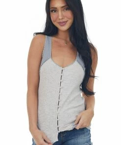 POL Clothing Coconut Button Up Racerback Ribbed Knit Tank Tops