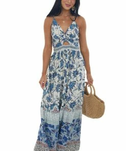 ANGIE Coconut Floral Border Print Sleeveless Maxi Dress Dresses