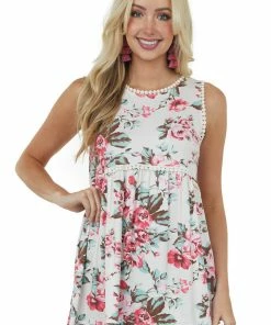 Vanilla Bay Tops Coconut Floral Sleeveless Drop Waist Knit Top