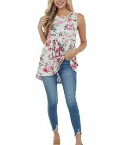 Vanilla Bay Tops Coconut Floral Sleeveless Drop Waist Knit Top