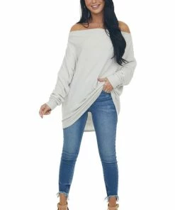 Lime Lush Coconut Off Shoulder Loose Dolman Brushed Top Tops