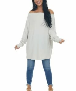 Lime Lush Coconut Off Shoulder Loose Dolman Brushed Top Tops