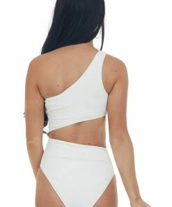 HYFVE Accessories Coconut One Shoulder Ribbed Cut Out Swimsuit