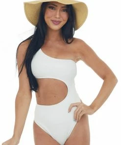 HYFVE Accessories Coconut One Shoulder Ribbed Cut Out Swimsuit