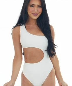 HYFVE Accessories Coconut One Shoulder Ribbed Cut Out Swimsuit