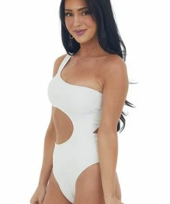 HYFVE Accessories Coconut One Shoulder Ribbed Cut Out Swimsuit